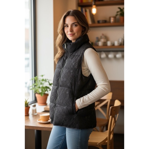 Banana Republic Jackets & Blazers - BANANA REPUBLIC Lace Overlay Puffer Vest Size Small
